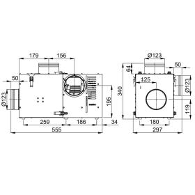 Krbový ventilátor Darco 370 m3/hod bypass BANAN1-II rozmery