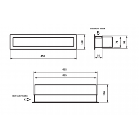 Mriežka Ventlab V-Open 450x100 mm čierna rozmery