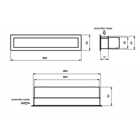 Mriežka Ventlab V-Open 900x70 mm čierna rozmery