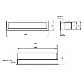 Mriežka Ventlab V-Open 700x70 mm čierna rozmery