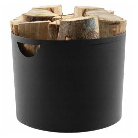 Kôš na drevo AERO 4 okrúhly čierny kónický naplnený drevom