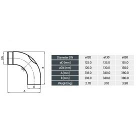 Koleno DARCO Ø150 mm/90° ohýbané s čistiacim otvorom rozmery