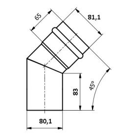 Koleno Ø80 / 45° / 1,2 mm, oceľ, čierna na pelety, rozmery