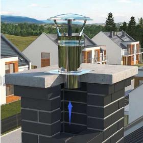 Nerezová komínová strieška Ø200 mm podstava štvorec otvárateľná schéma