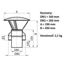 Komínová strieška pre izolovaný komín Ø160/260 mm, hrúbka 0.6 mm, nerez_rozmery